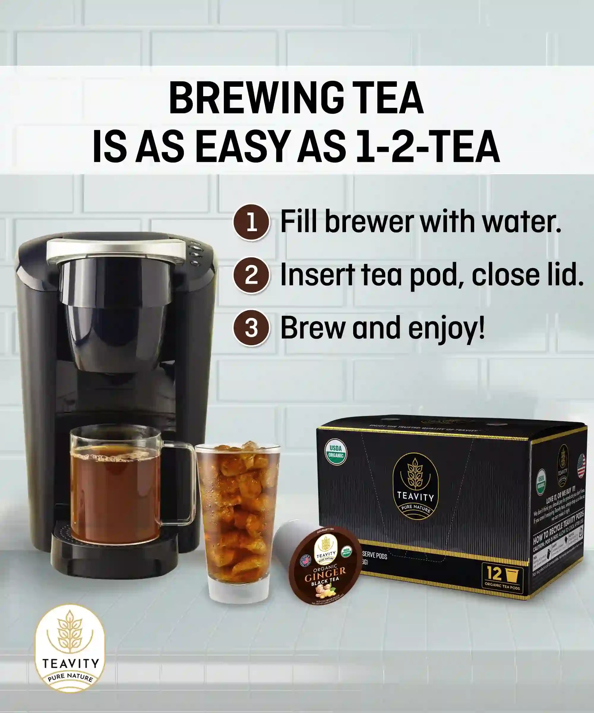 Teavity Organic Ginger Black Tea Pods easy brewing with single-serve brewer hot and iced tea