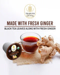 Teavity Organic Ginger Black Tea Pods with fresh ginger root and brewed black tea cup