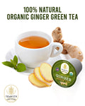 Teavity Organic Ginger Green Tea Pods for Keurig with fresh ginger root and tea cup