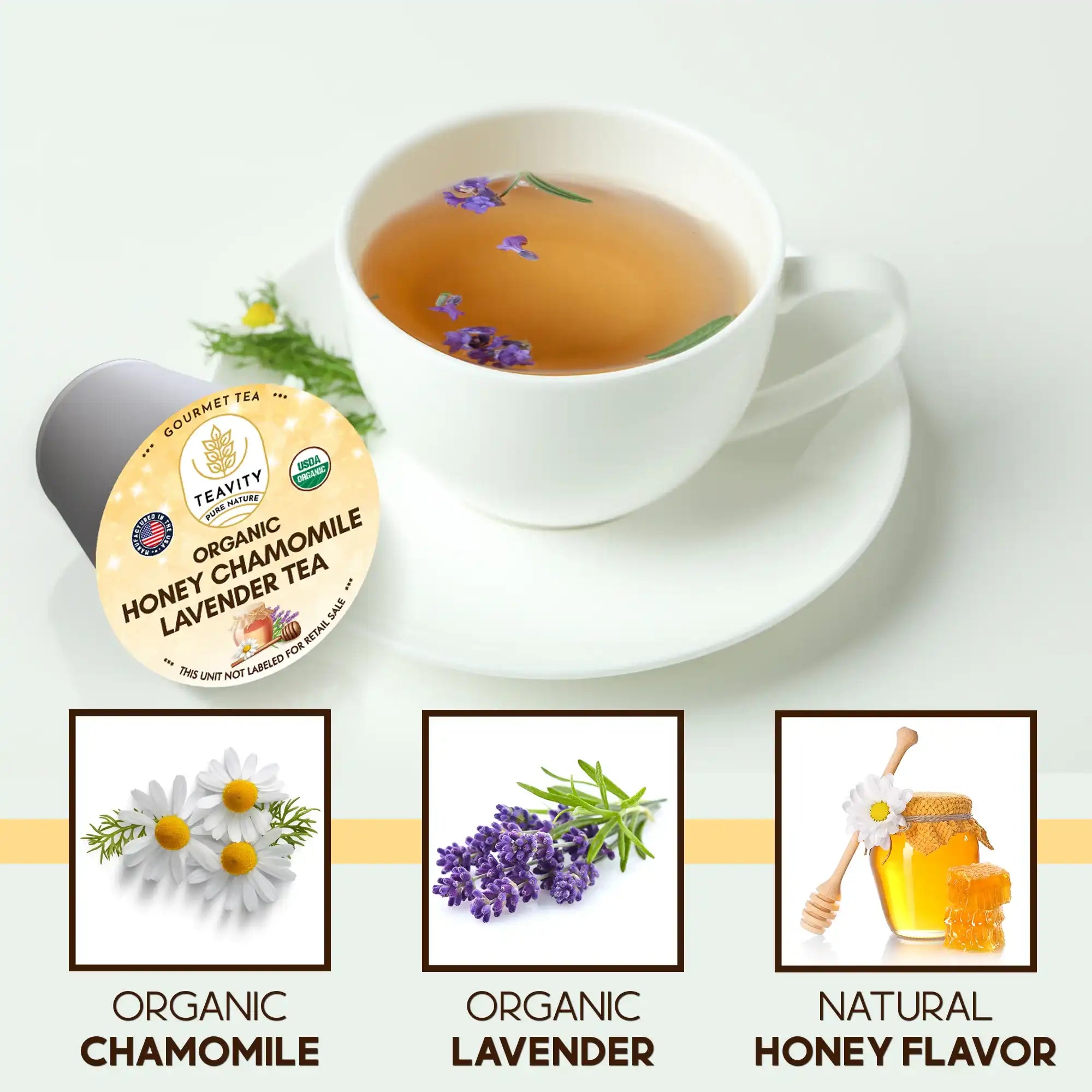 Teavity Organic Chamomile, Organic Lavender & Natural honey flavor Tea Pods