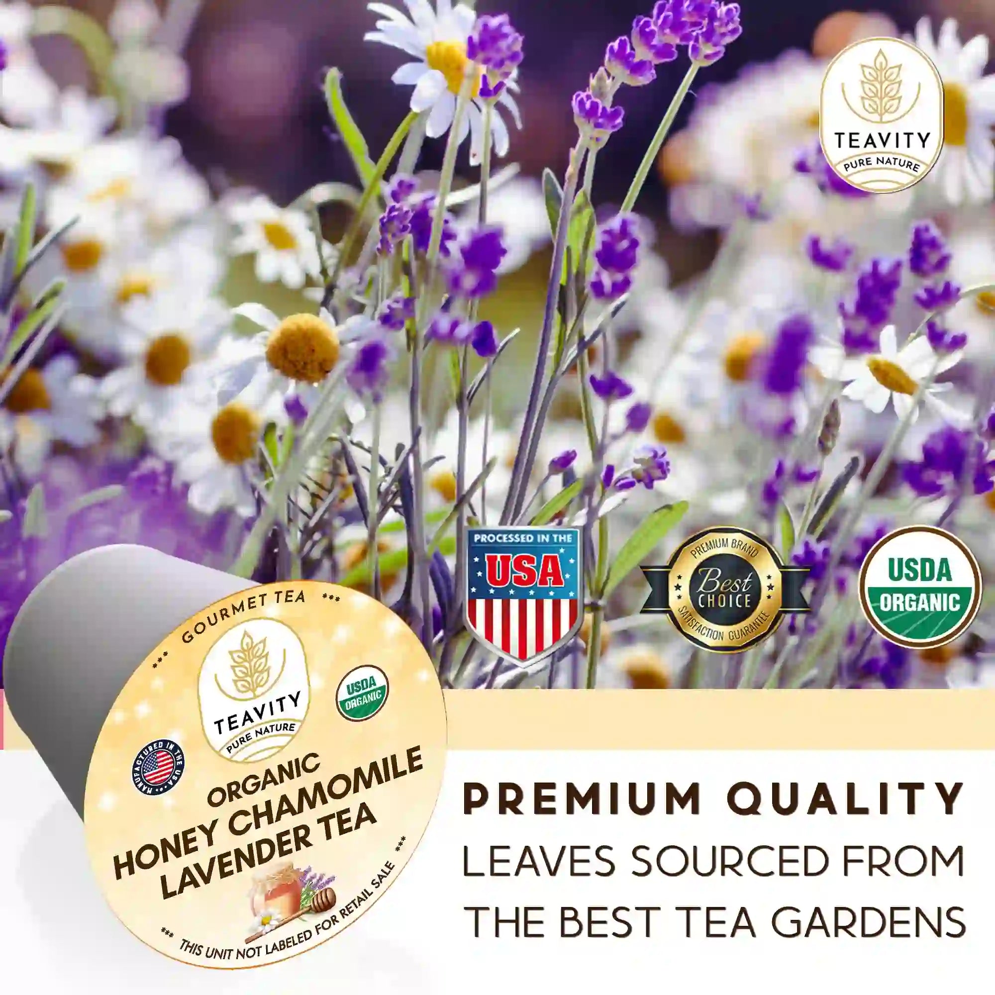 Teavity Organic Honey Chamomile & Lavender Tea Pods, Premium quality leaves
