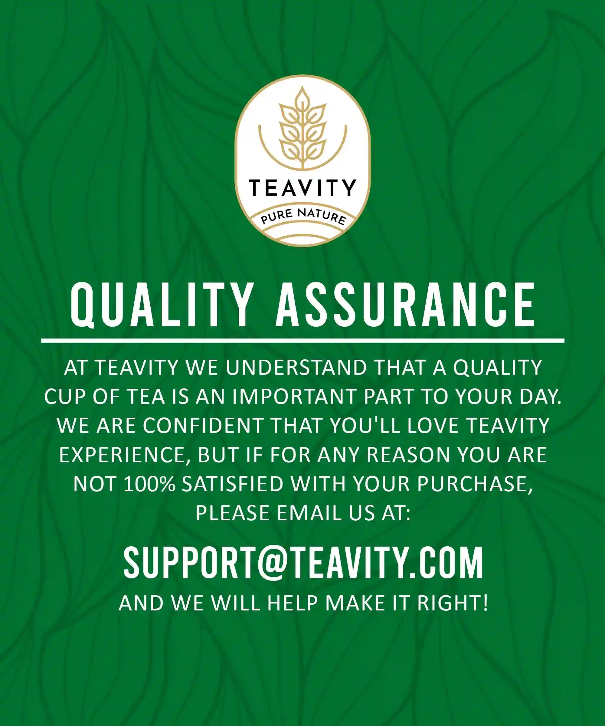 Teavity quality assurance guarantee for organic moringa green tea
