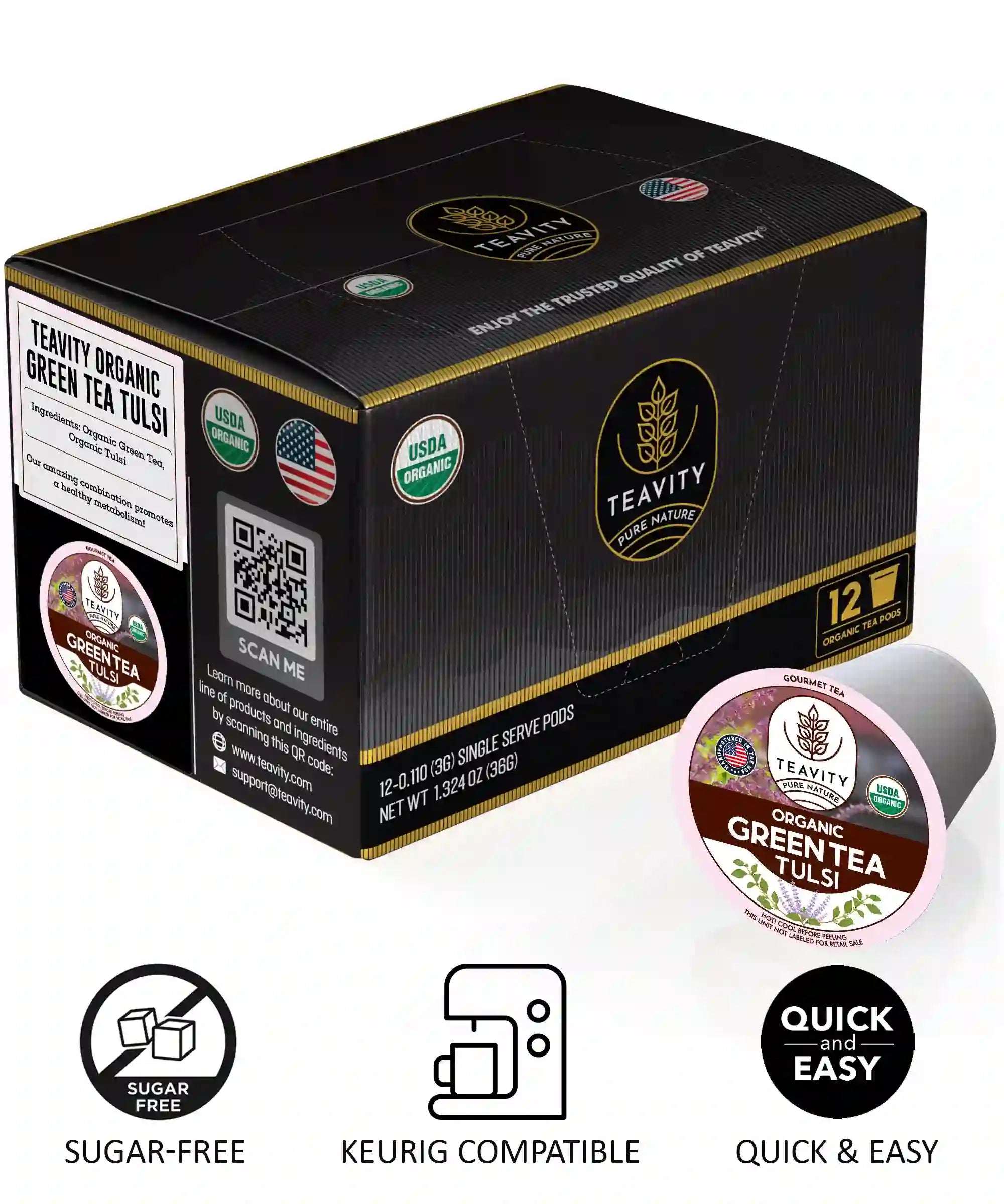 Teavity organic tulsi green tea pods holy basil for Keurig brewers sugar free
