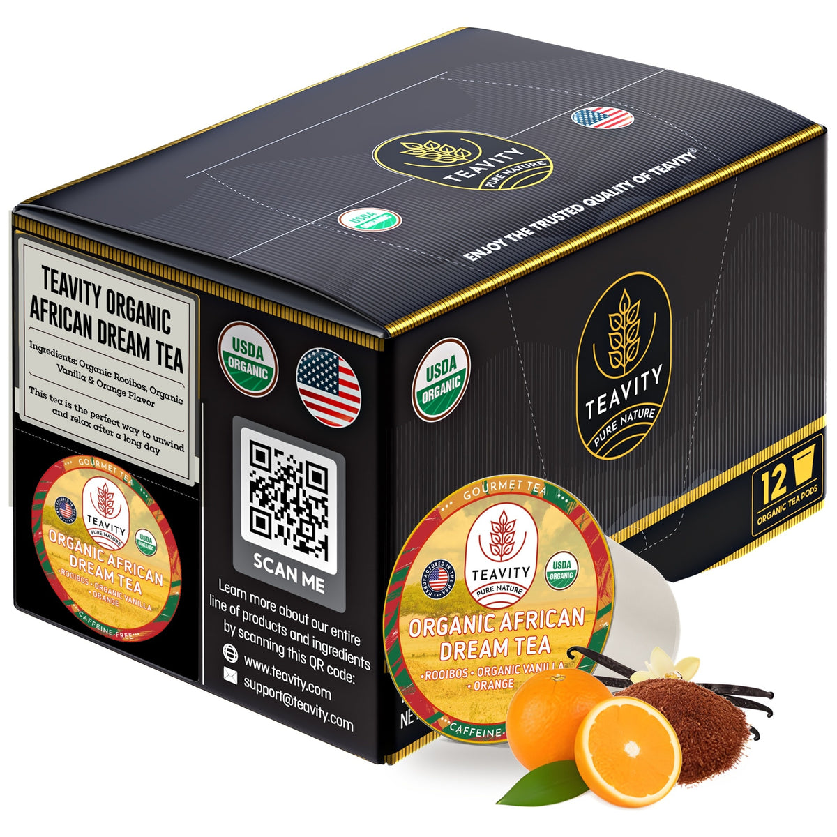 Teavity Organic African Dream Rooibos Tea Pods, 12 count box, K-Cup compatible